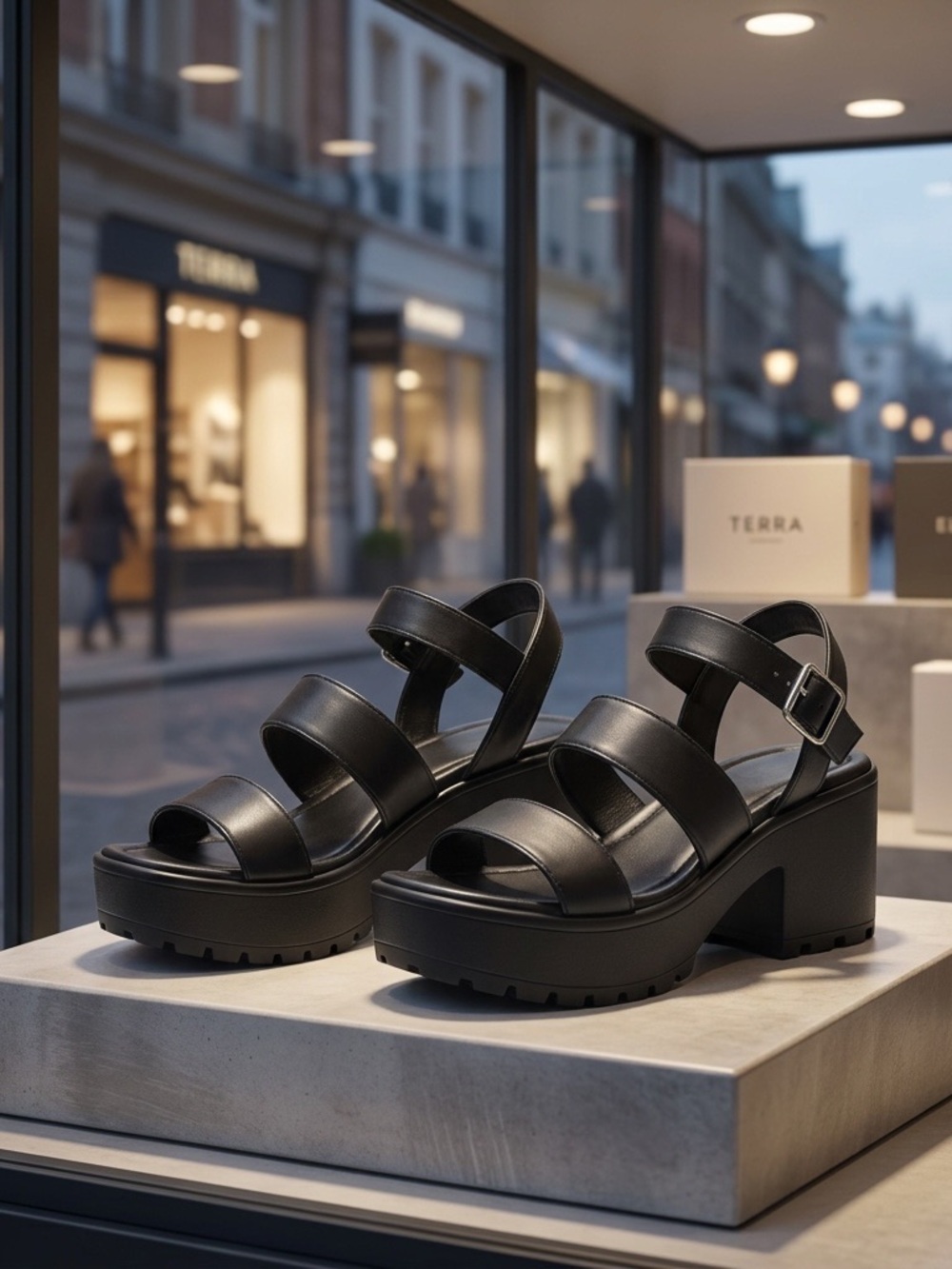 NWOT Mysoft Black Platform Strappy Sandals